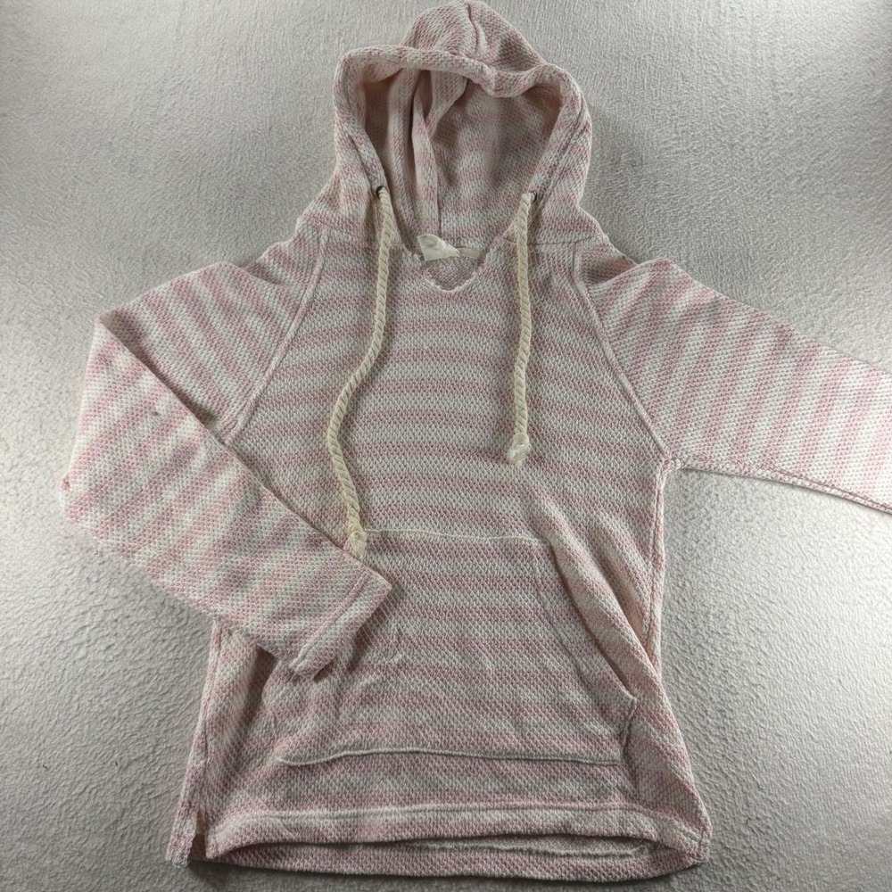 Southern Spirit Striped Hoodie Women Small Pink White Good Coastal Knit Layering